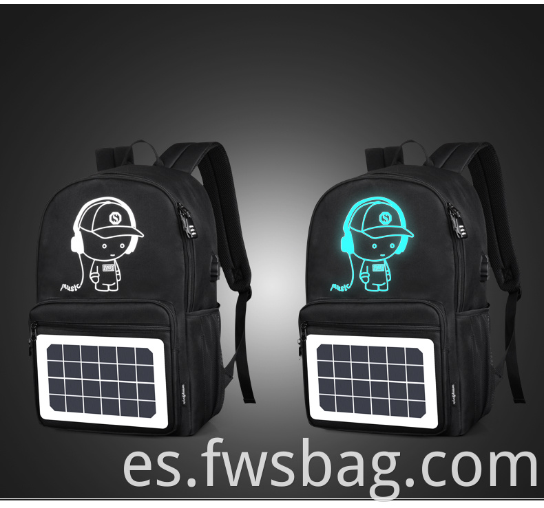 Bolsa de negocios antirrobo de la computadora portátil Bolsa resistente al agua LOGO LUMINOUS Solar Charging con cargador USB